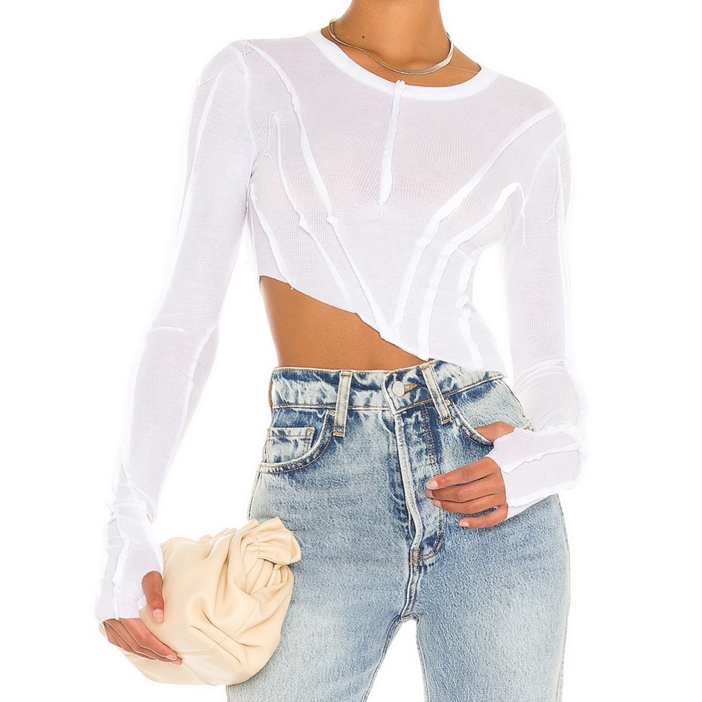 NWOT: SAMI MIRO VINTAGE Asymmetric Baby Rib Tee in White